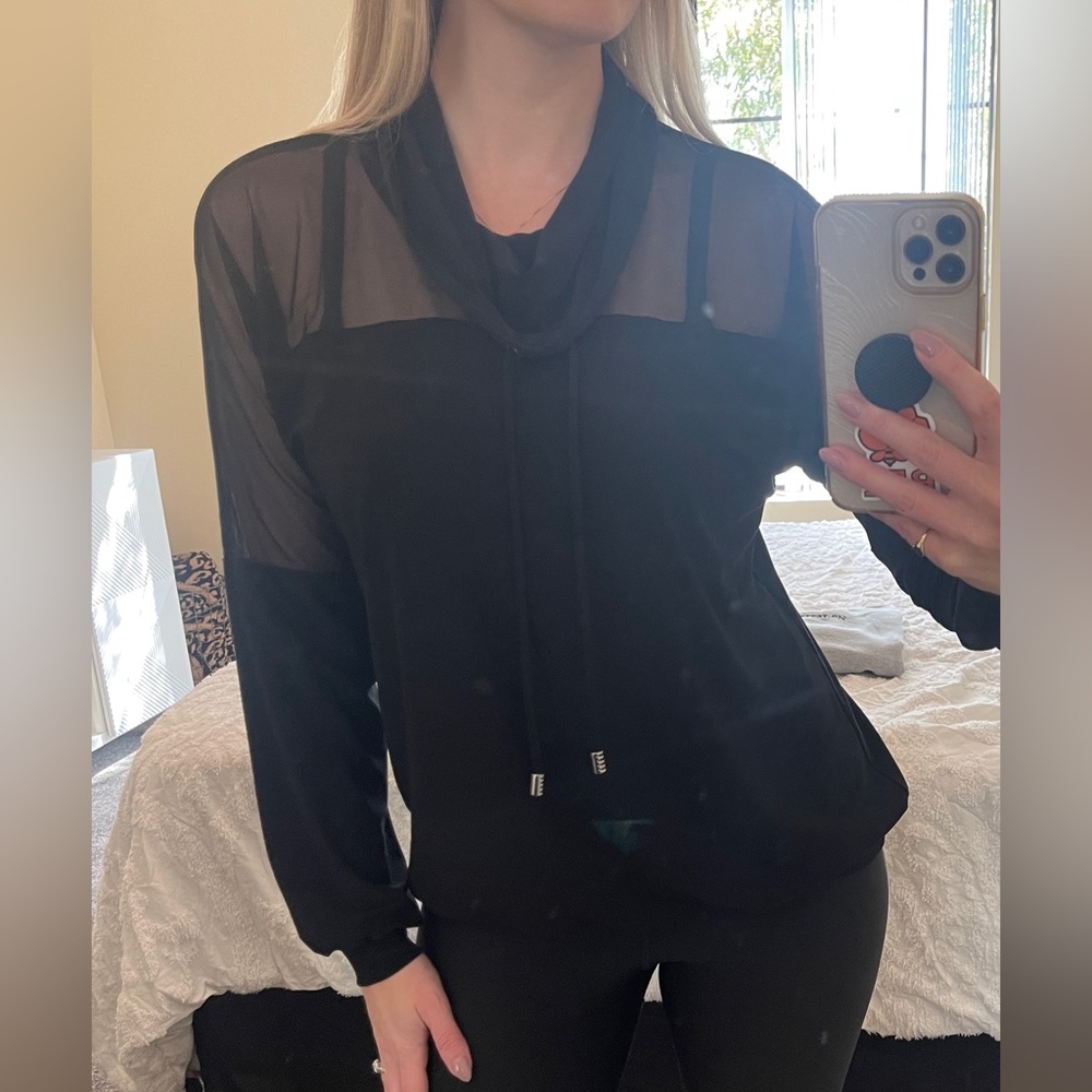 Joseph Ribkoff Black Mesh Cowl Neck Top - 4